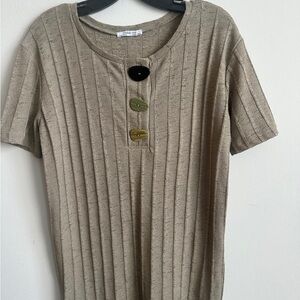Zara Women Beige Ribbed Knit Top Small